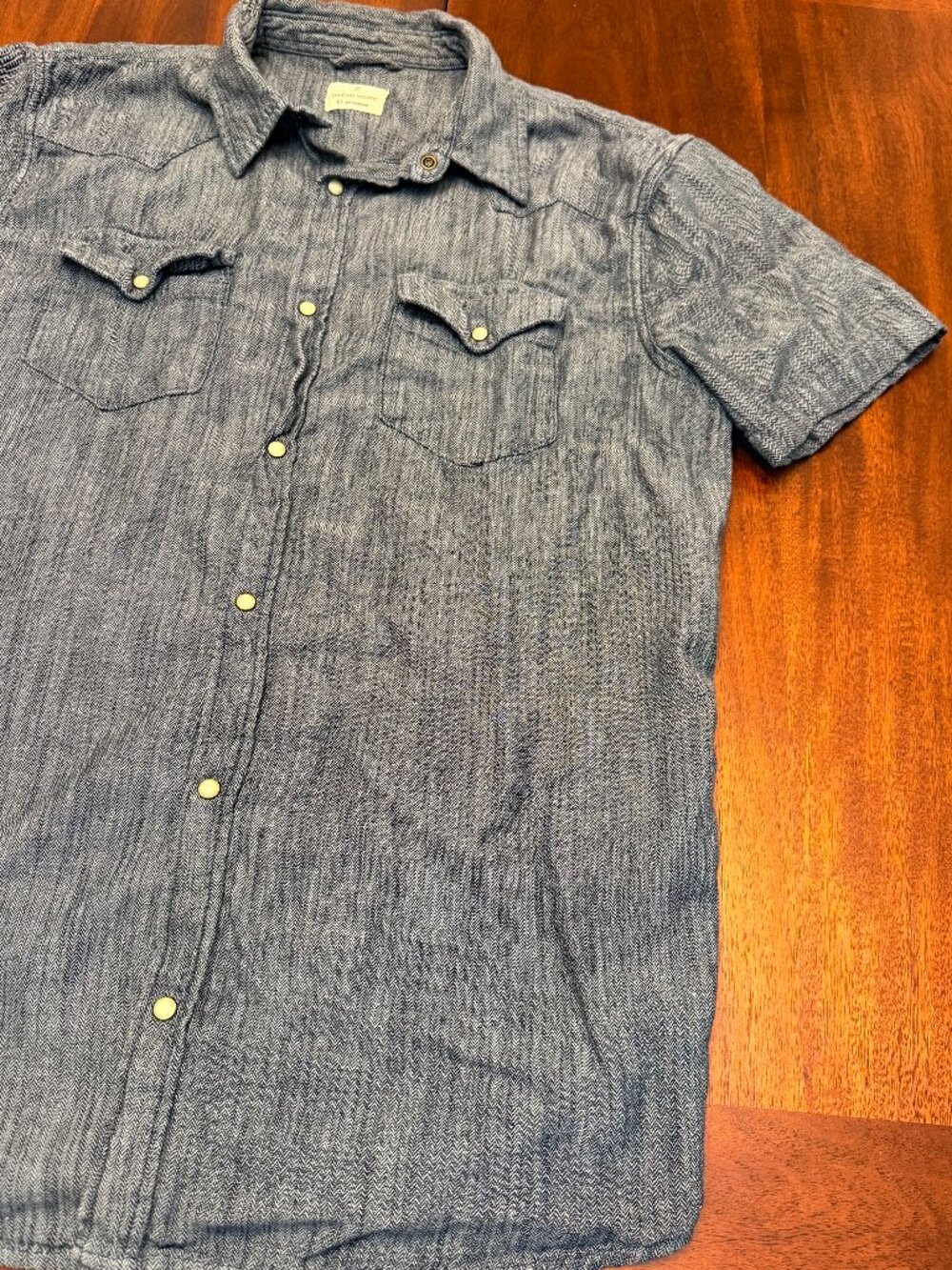 Mutual Weave Mens L Blue Herringbone Western Snap Shirt Cowboy Ranchwear 4519